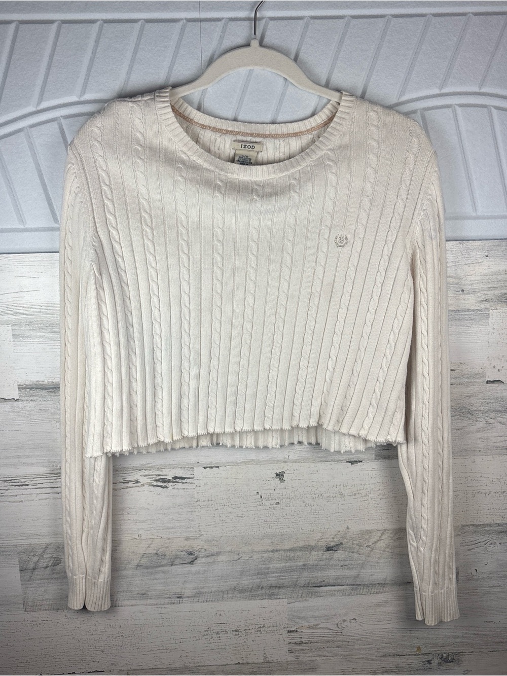 Izod Cream Cable-Knit Cropped Sweater